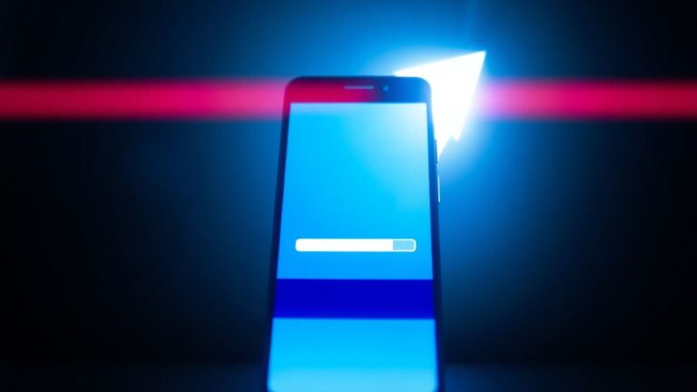 smartphone with loading bar and blue light background