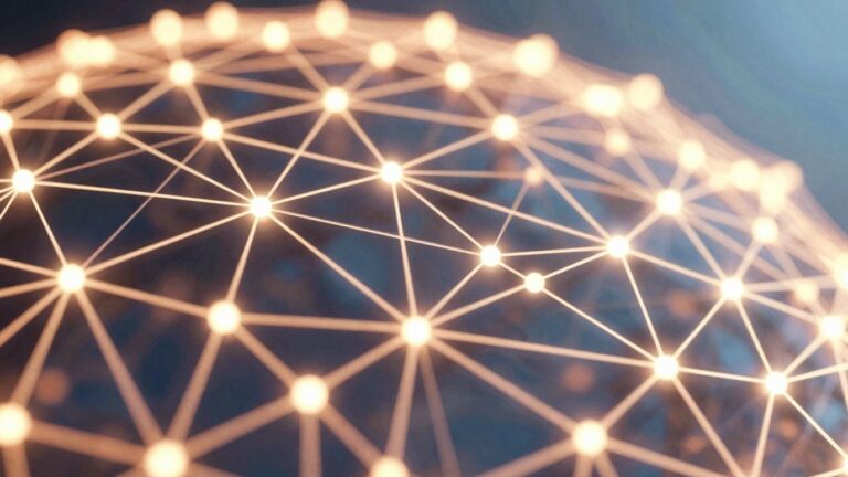 Glowing interconnected nodes forming a network on dark background