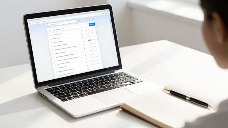 Beginner SEO guide with laptop and notebook.