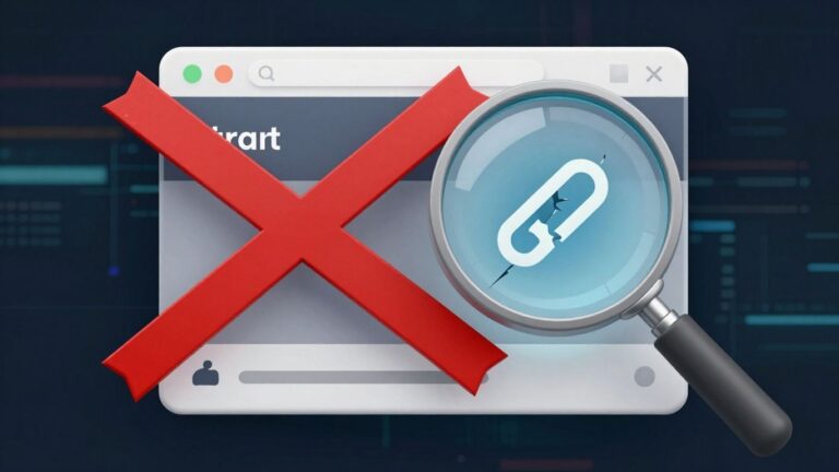 red cross over browser window with broken link icon