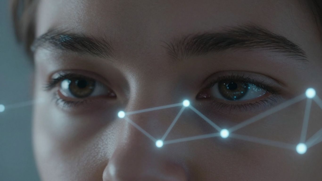 Eyes looking at glowing network of connections