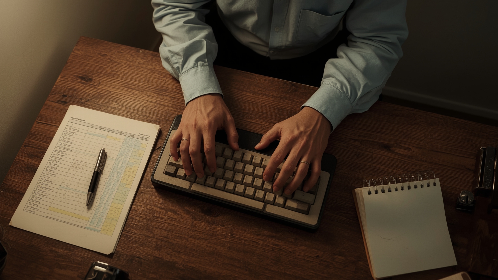 hands typing on keyboard running competitor keyword gap analysis spreadsheet workflow